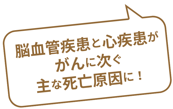 脳血管疾患と心疾患ががんに次ぐ主な死亡原因に！